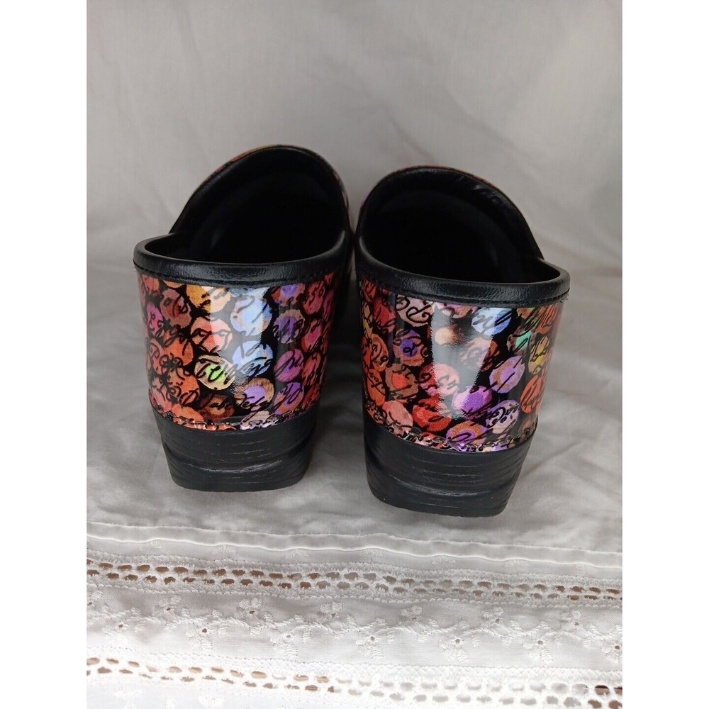Dansko  Clogs Size 38 (7.5 US) Viola Multicolor Dot/Cursive Slip On Nurse EUC - Picture 4 of 8